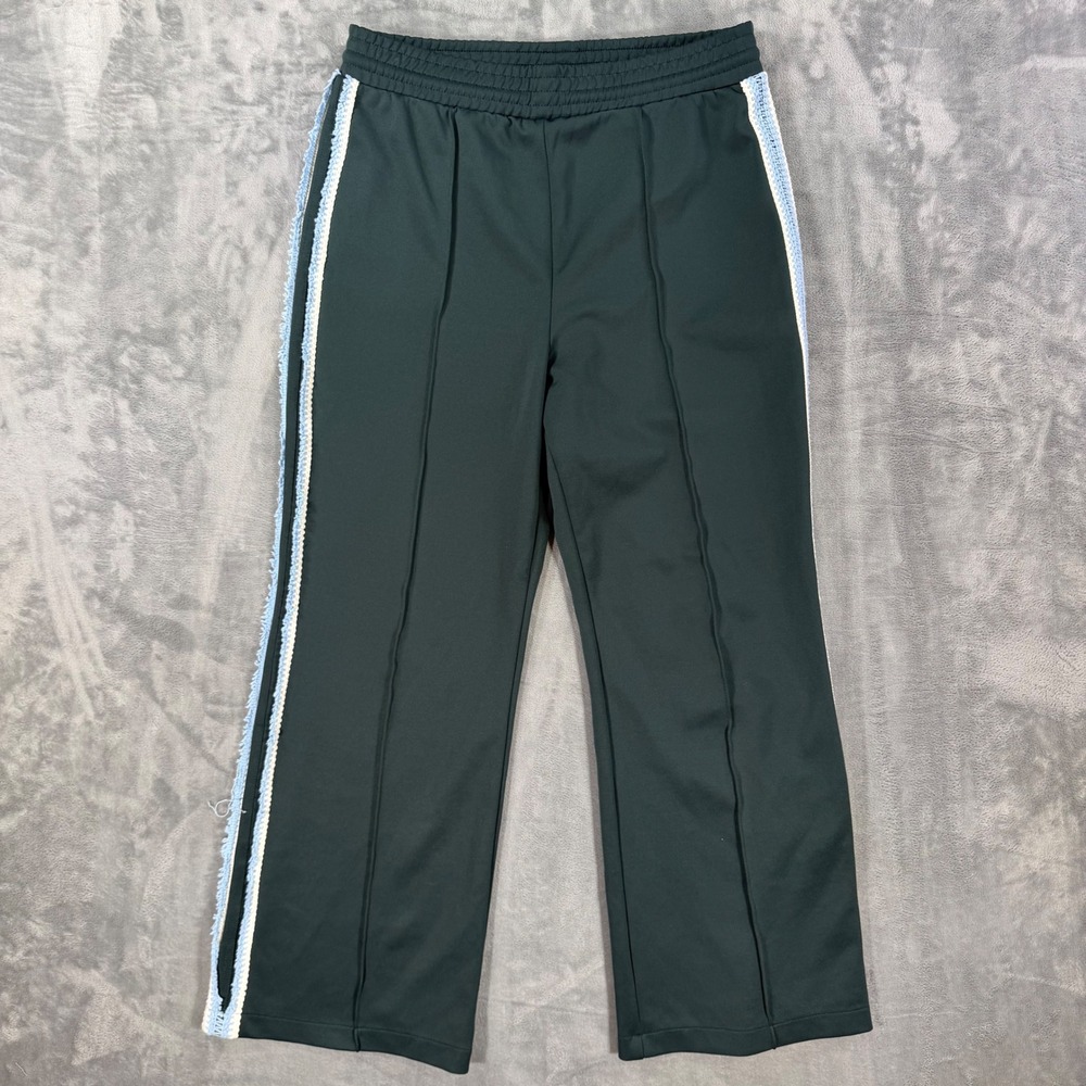 Maeve Wide Leg Track Pants Womens Size MP Crochet Stripe Forest Green